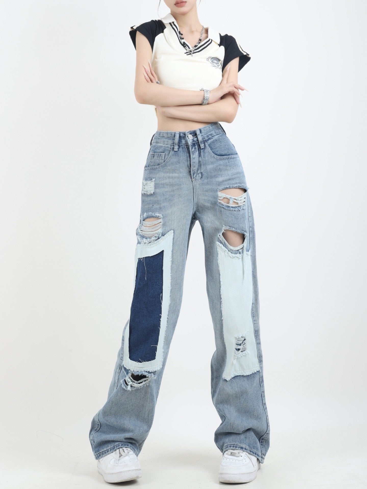 High Street Blue Hollow Out Denim Jeans - INTOHYPEZONE