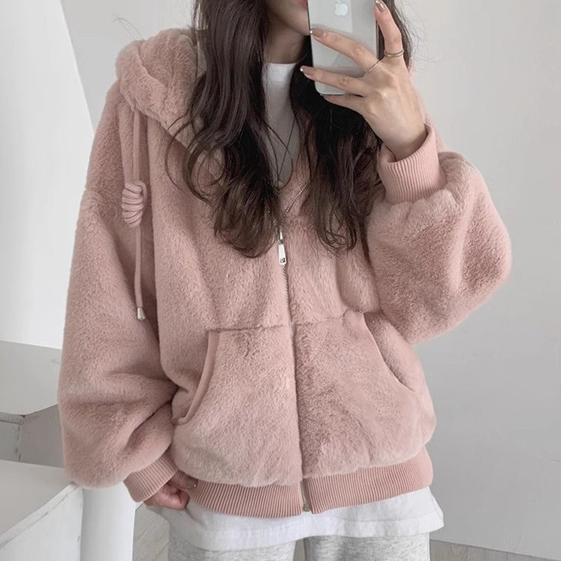Big Pocket Plush Hooded Fashion Jacket - INTOHYPEZONE