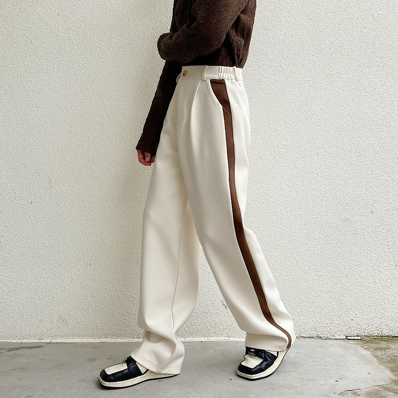 Wool Contrast Color Straight Leg Trousers - INTOHYPEZONE
