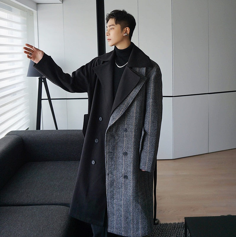 Woolen Patchwork Long Coat - INTOHYPEZONE