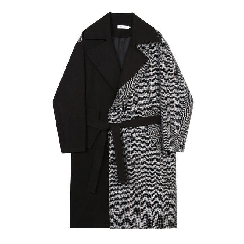 Woolen Patchwork Long Coat - INTOHYPEZONE