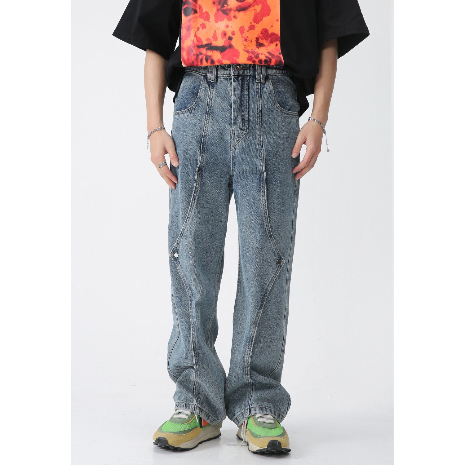 Structure Spliced Straight Denim Pants - INTOHYPEZONE