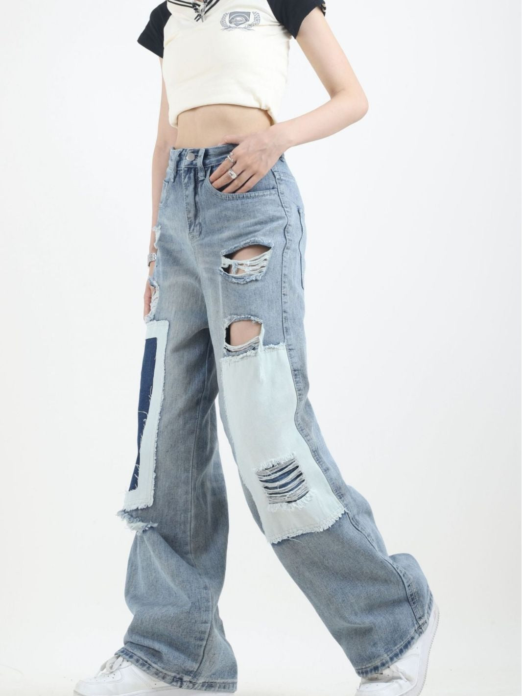 High Street Blue Hollow Out Denim Jeans - INTOHYPEZONE