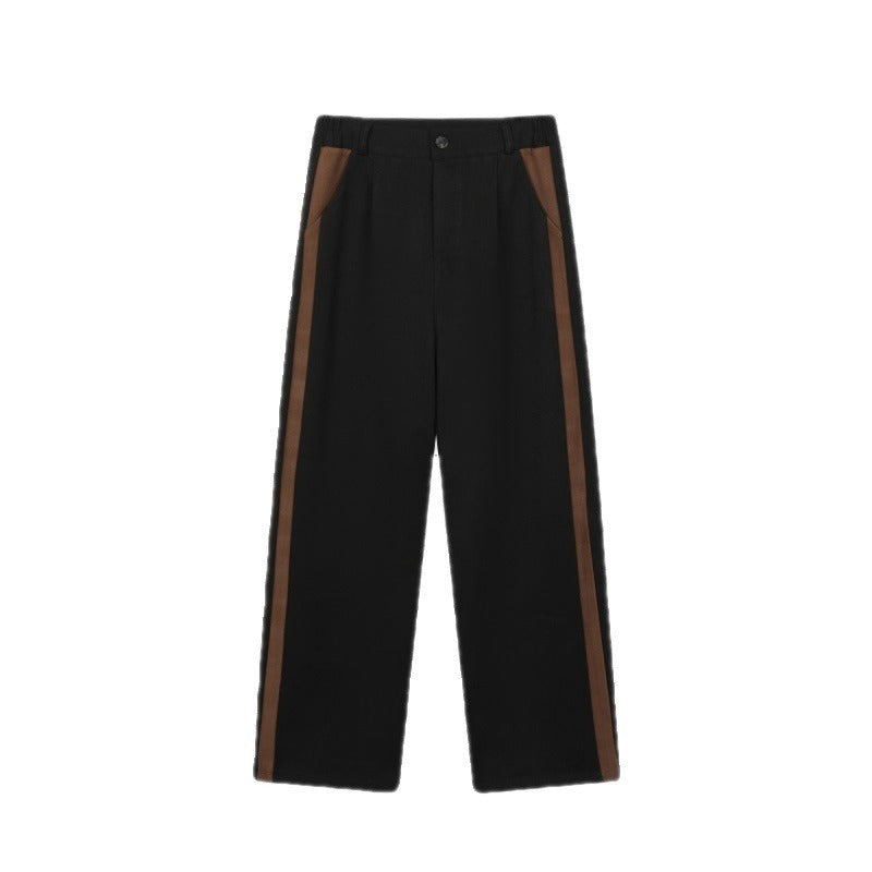 Wool Contrast Color Straight Leg Trousers - INTOHYPEZONE