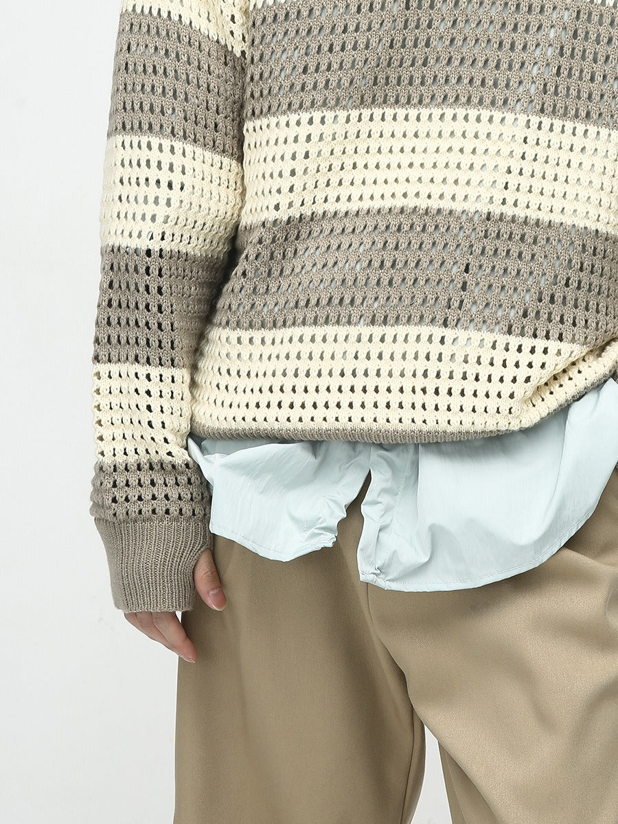 Mesh Hollow Striped Sweater - INTOHYPEZONE