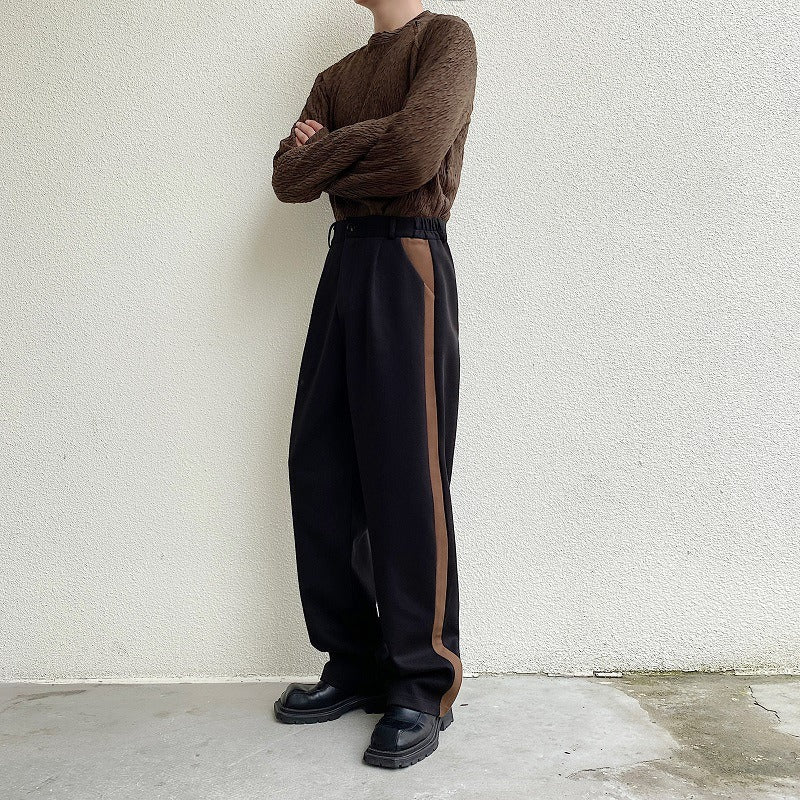 Wool Contrast Color Straight Leg Trousers - INTOHYPEZONE