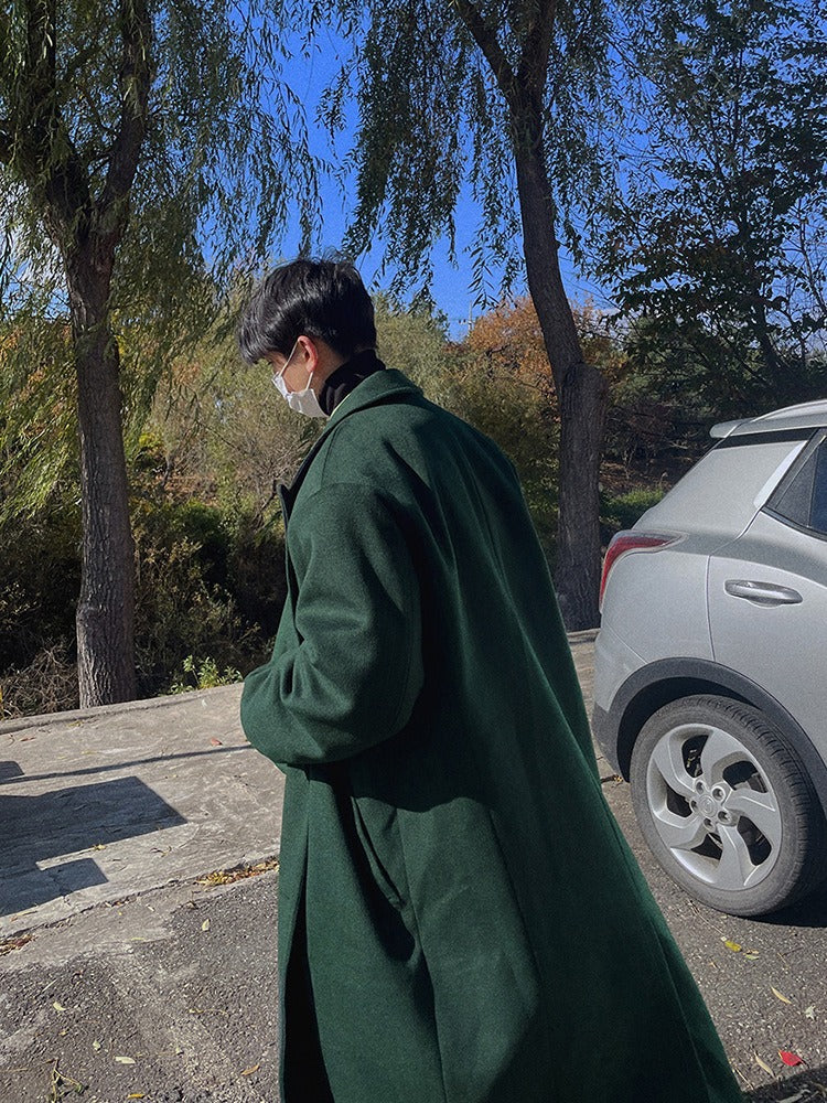 Dark Green Long Woolen Coat - INTOHYPEZONE