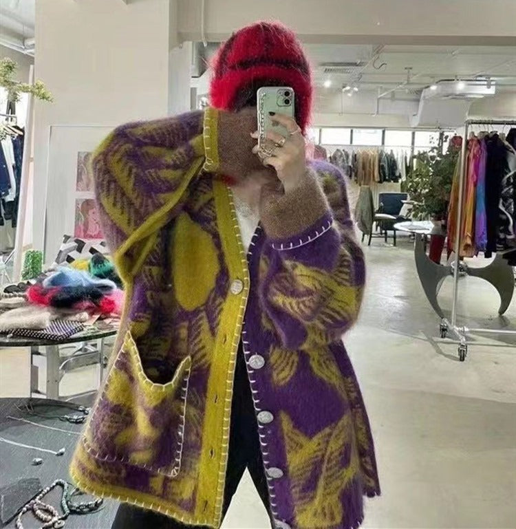 Oversized Geometric Knitted Cardigan - INTOHYPEZONE