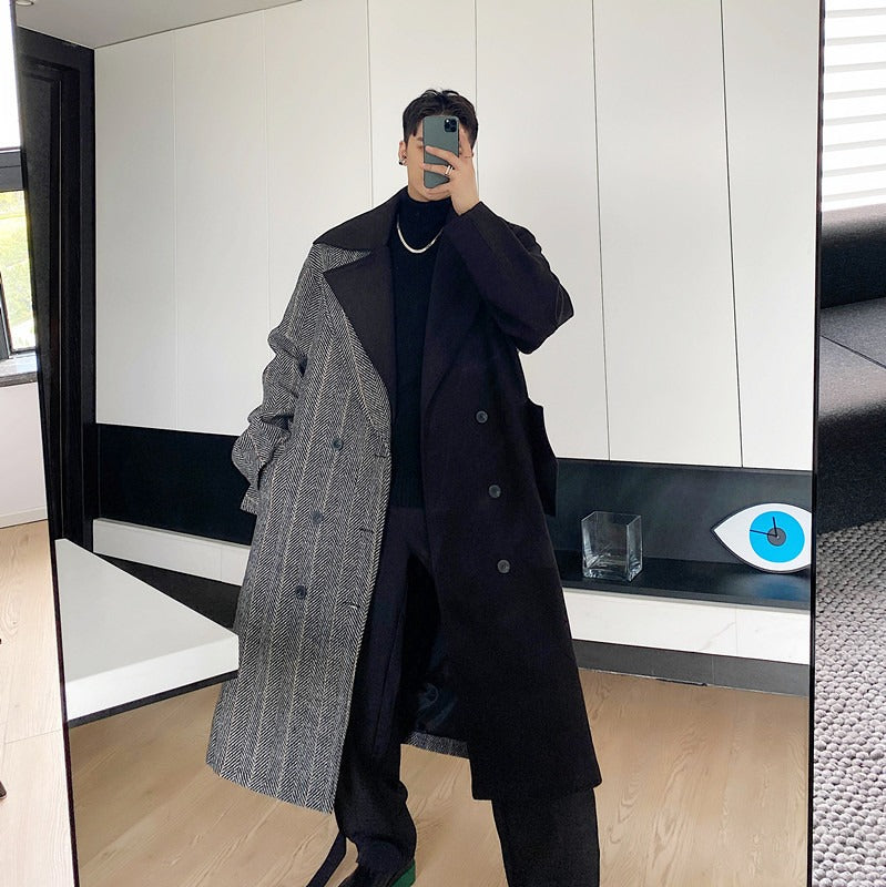 Woolen Patchwork Long Coat - INTOHYPEZONE