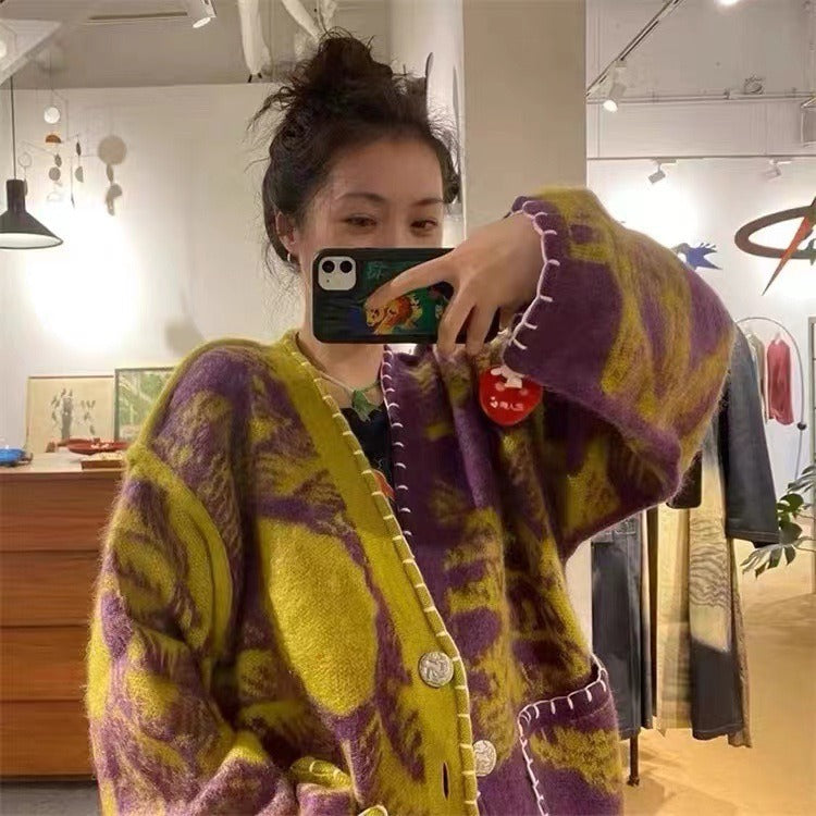 Oversized Geometric Knitted Cardigan - INTOHYPEZONE