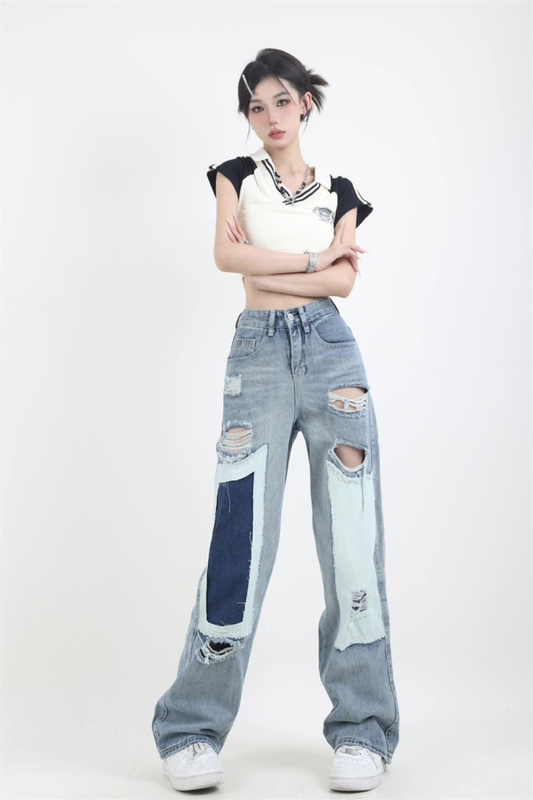 High Street Blue Hollow Out Denim Jeans - INTOHYPEZONE