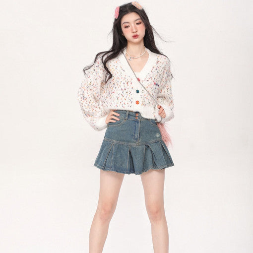 Rainbow Popping Cropped Cardigan - INTOHYPEZONE