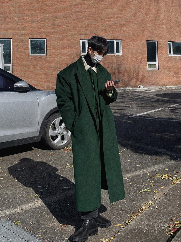 Dark Green Long Woolen Coat - INTOHYPEZONE