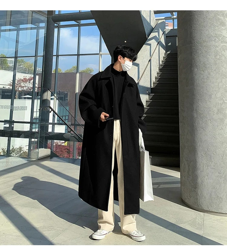 Black Woolen Long Overcoat - INTOHYPEZONE