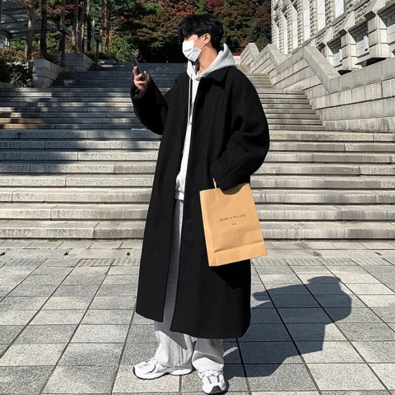 Black Woolen Long Overcoat - INTOHYPEZONE