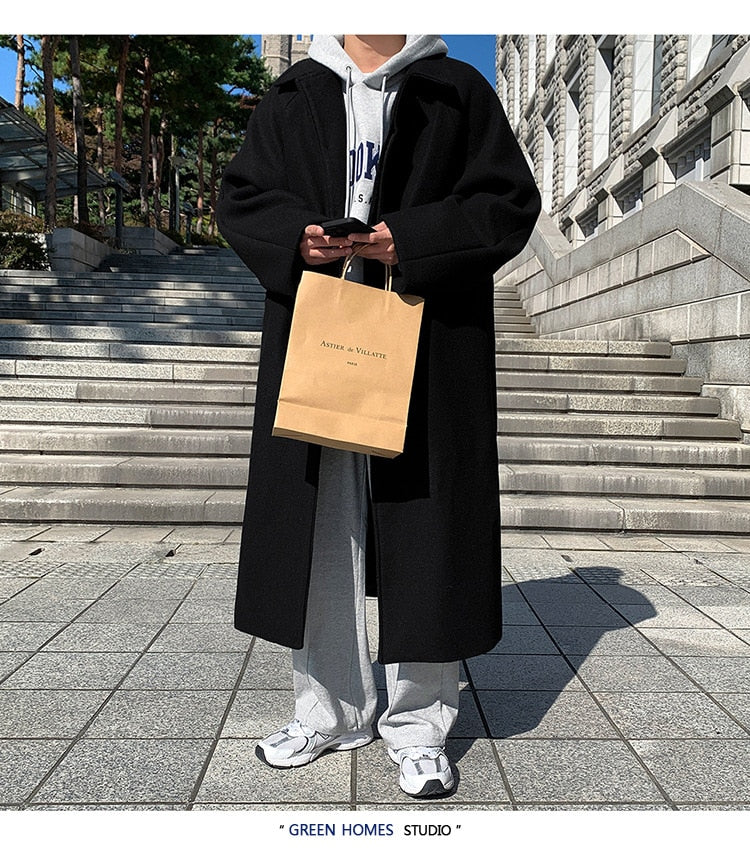 Black Woolen Long Overcoat - INTOHYPEZONE