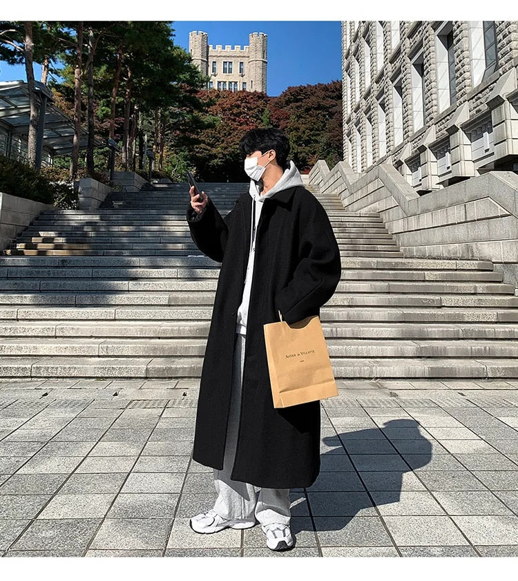 Black Woolen Long Overcoat - INTOHYPEZONE