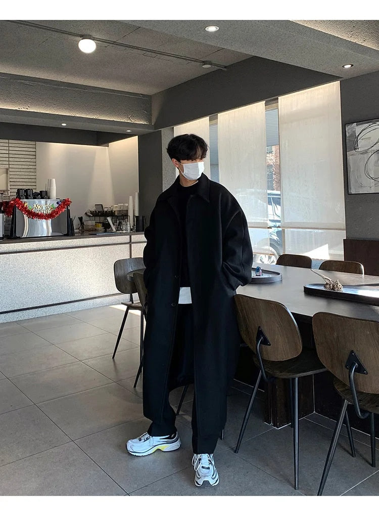 Black Woolen Long Overcoat - INTOHYPEZONE
