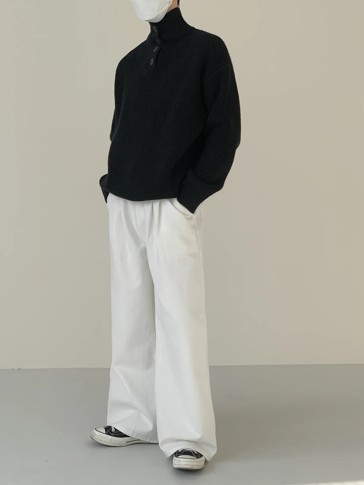 Button Turtleneck Pullover Sweater - INTOHYPEZONE