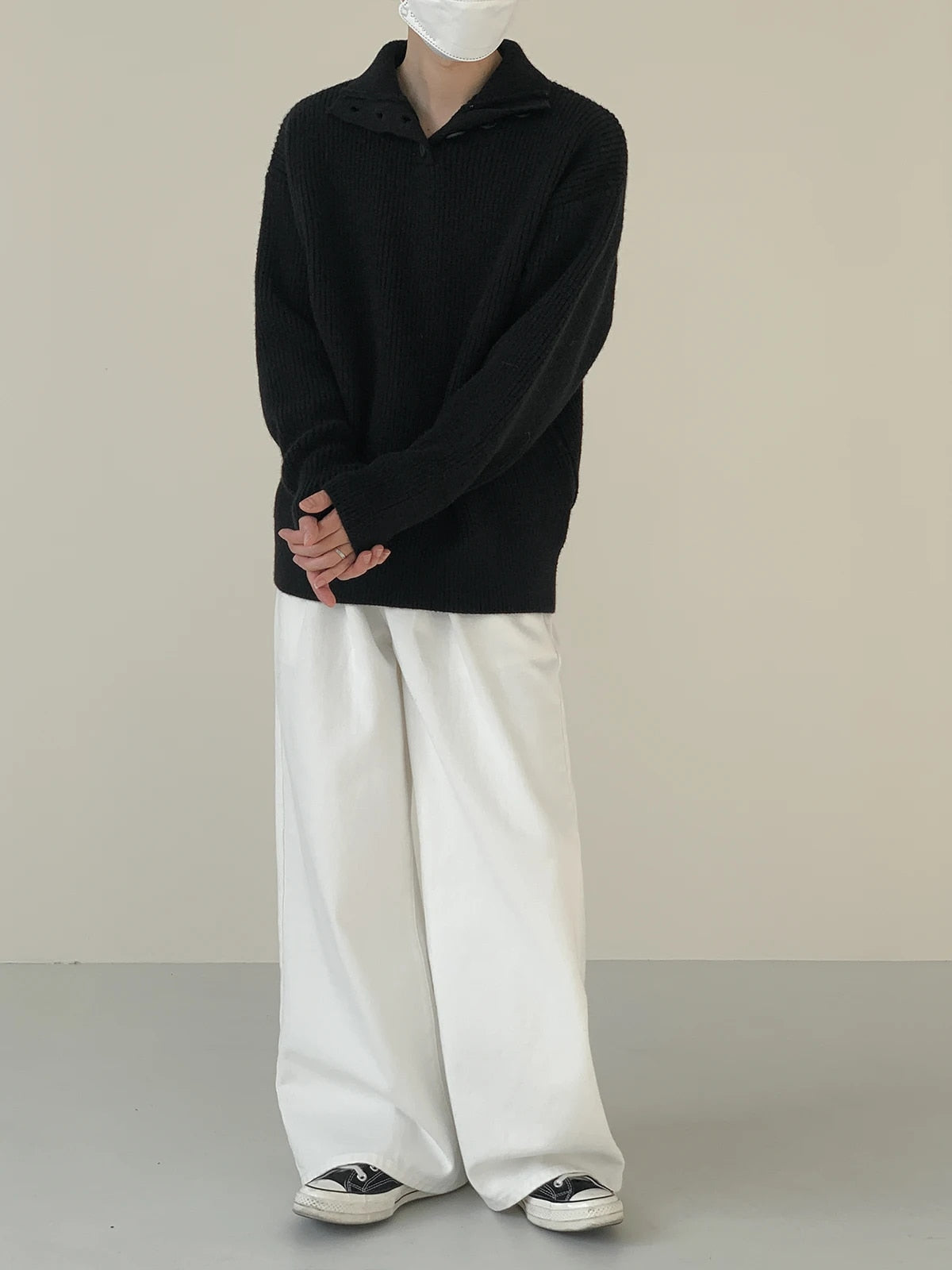 Button Turtleneck Pullover Sweater - INTOHYPEZONE
