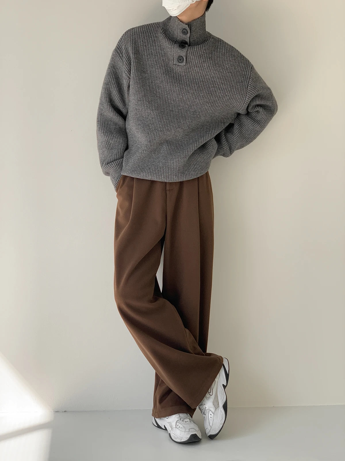 Button Turtleneck Pullover Sweater - INTOHYPEZONE
