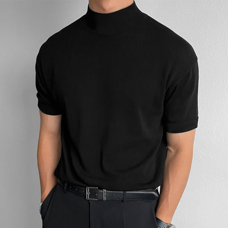 Short-Sleeve Mock Neck Knitted T shirt by INTOHYPEZONE SUMMER