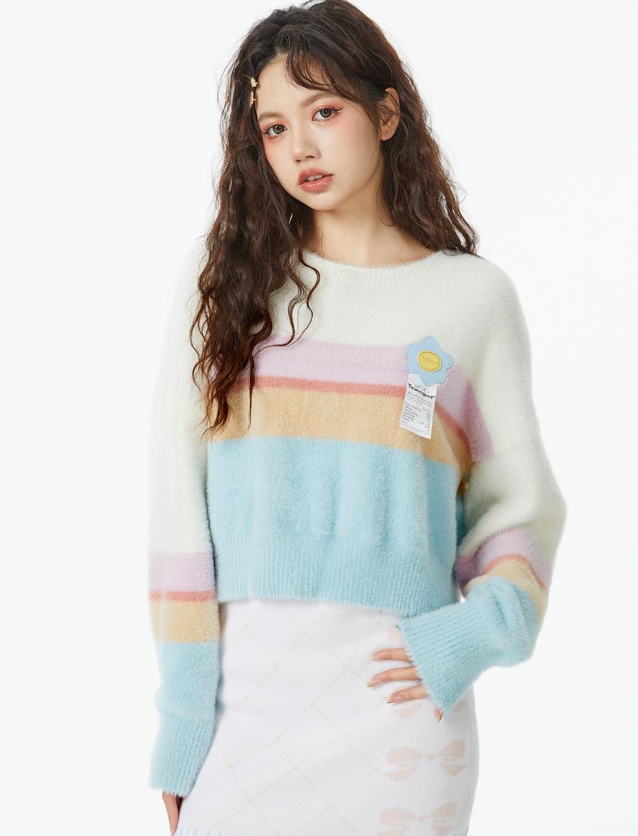 Colorful Long Sleeve Striped Pullover - INTOHYPEZONE