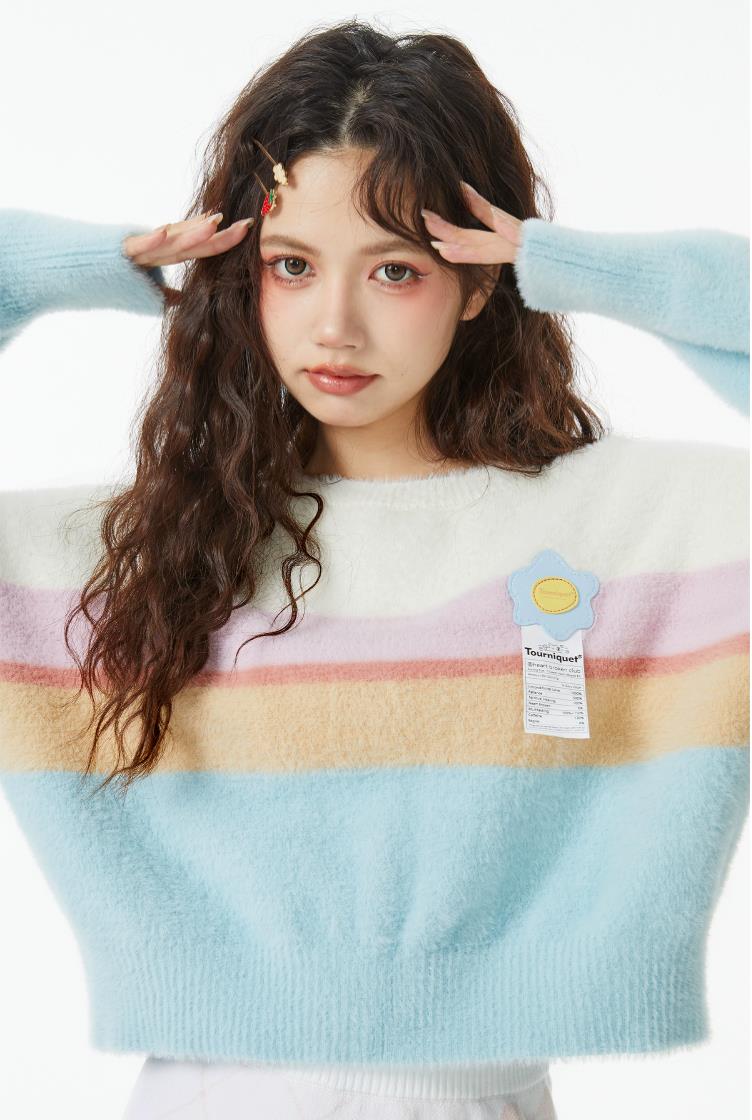Colorful Long Sleeve Striped Pullover - INTOHYPEZONE