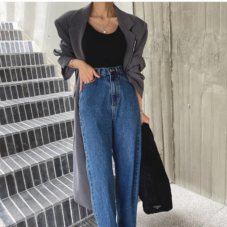 Dark Blue High Waisted Soft Denim Jeans- INTOHYPEZONE