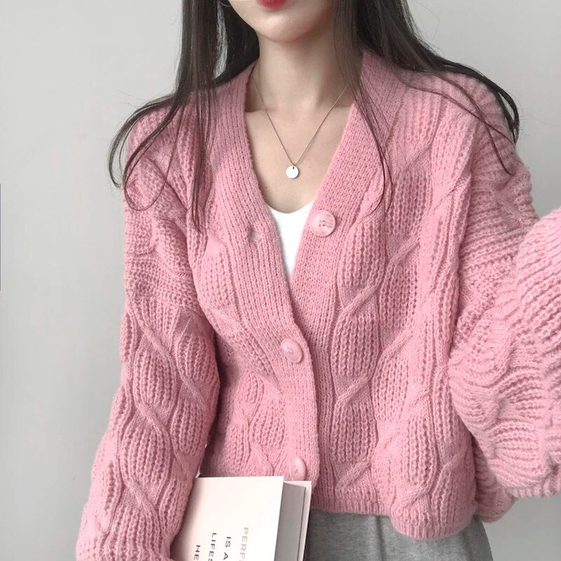Elegant V-Neck Knitted Cardigan - INTOHYPEZONE