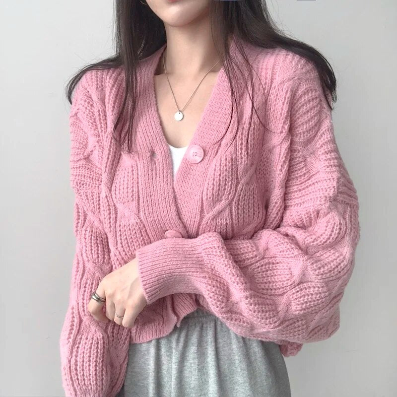 Elegant V-Neck Knitted Cardigan - INTOHYPEZONE