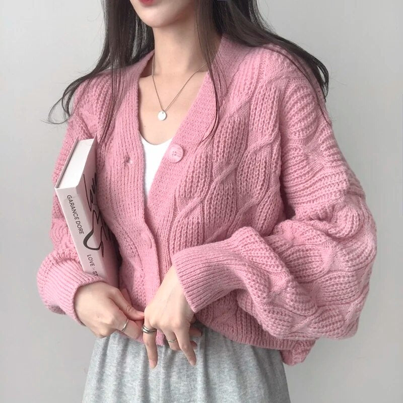 Elegant V-Neck Knitted Cardigan - INTOHYPEZONE