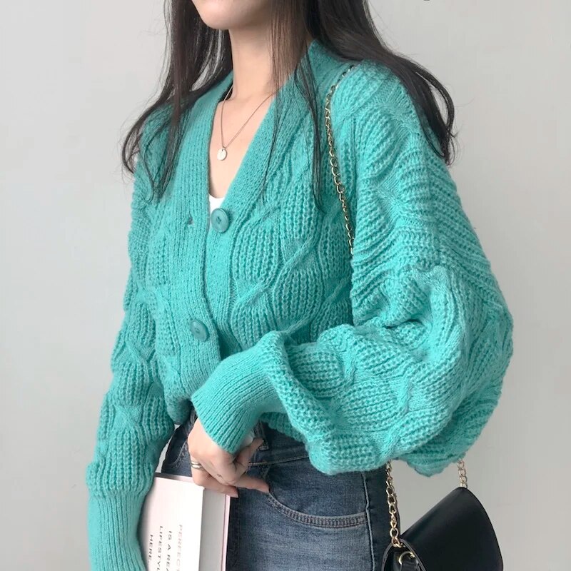 Elegant V-Neck Knitted Cardigan - INTOHYPEZONE