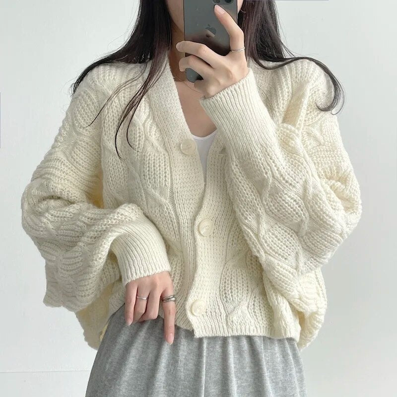 Elegant V-Neck Knitted Cardigan - INTOHYPEZONE