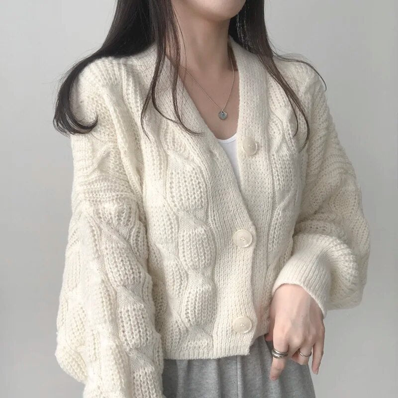 Elegant V-Neck Knitted Cardigan - INTOHYPEZONE