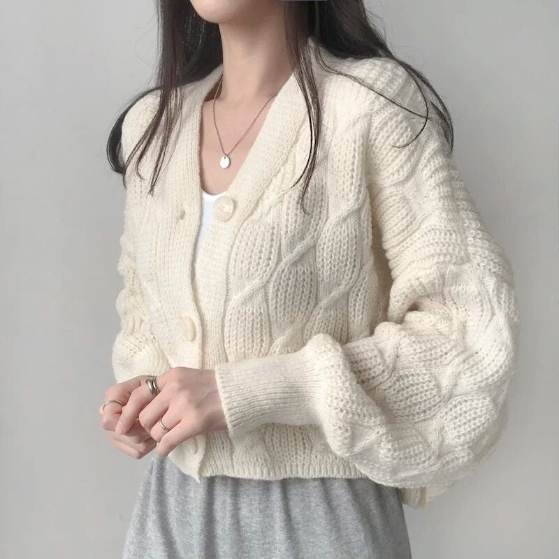 Elegant V-Neck Knitted Cardigan - INTOHYPEZONE