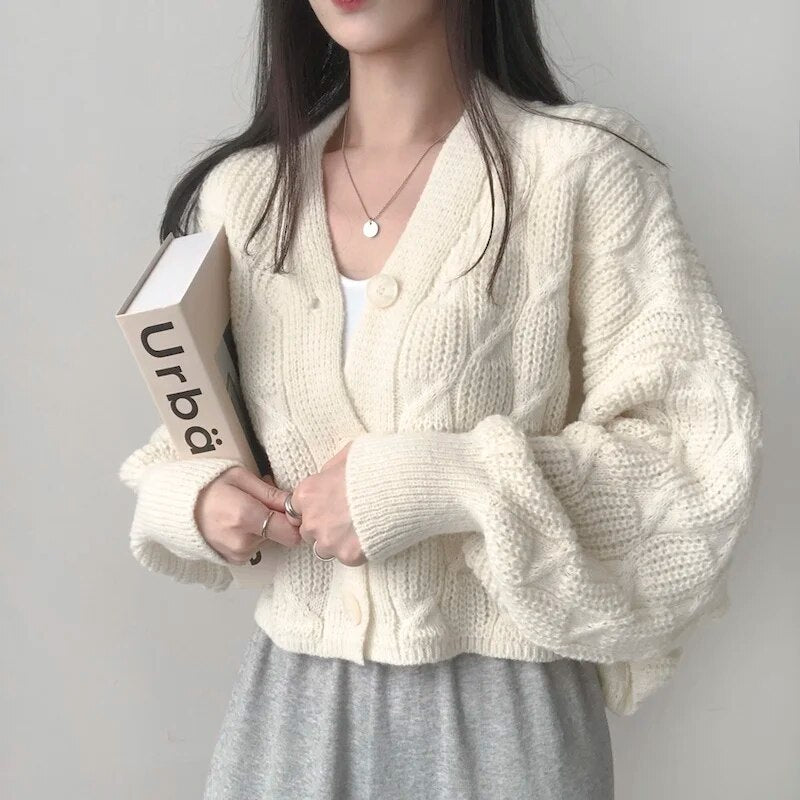 Elegant V-Neck Knitted Cardigan - INTOHYPEZONE