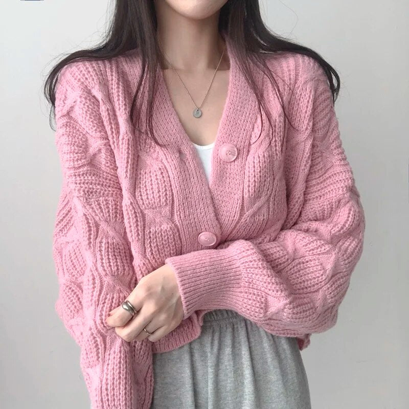 Elegant V-Neck Knitted Cardigan - INTOHYPEZONE
