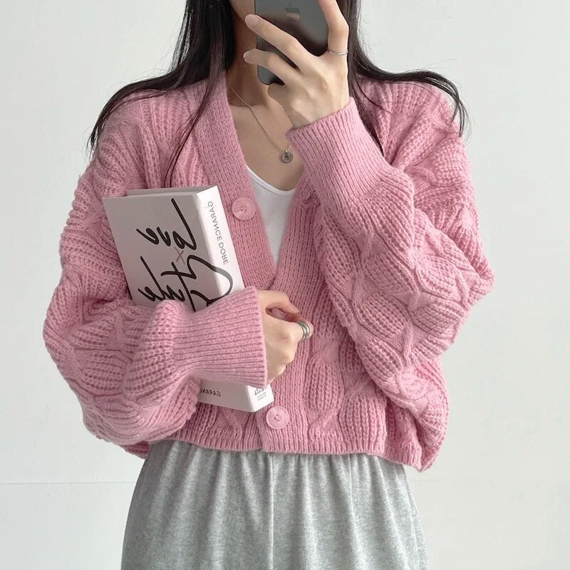 Elegant V-Neck Knitted Cardigan - INTOHYPEZONE
