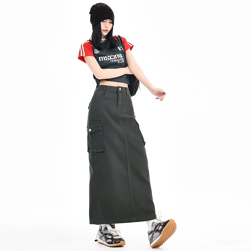 Flap Pocket Denim Skirt - INTOHYPEZONE