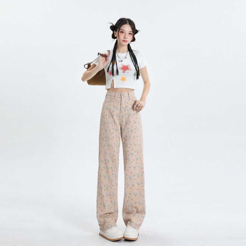 Floral Print Straight Jean Pants - INTOHYPEZONE