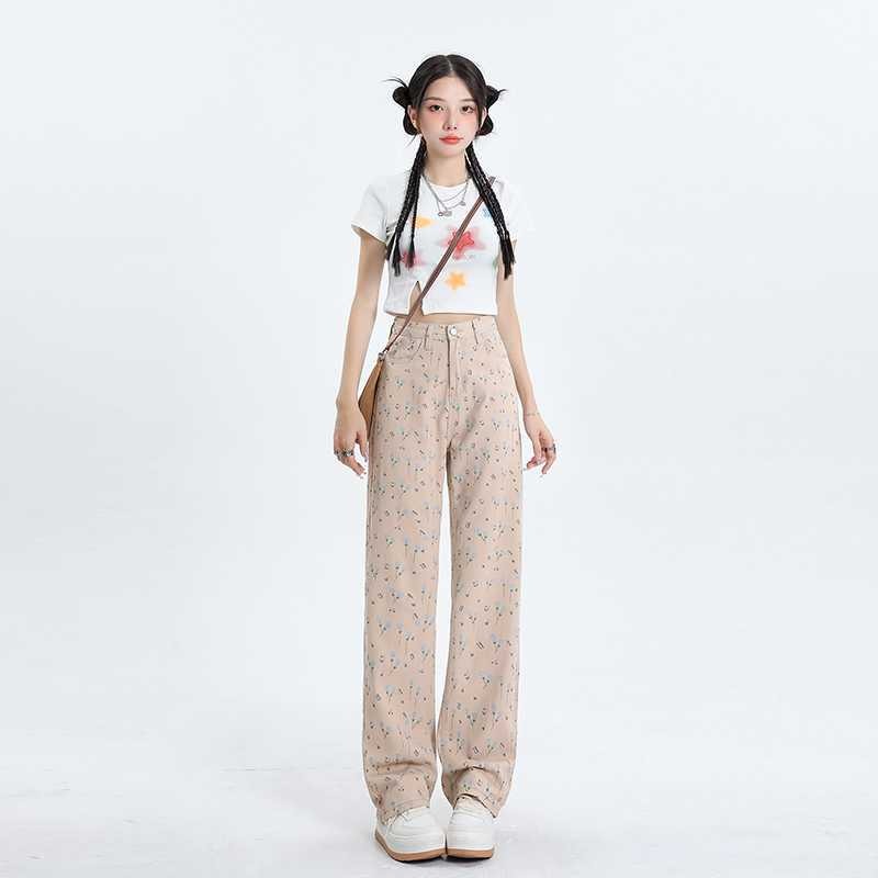 Floral Print Straight Jean Pants - INTOHYPEZONE