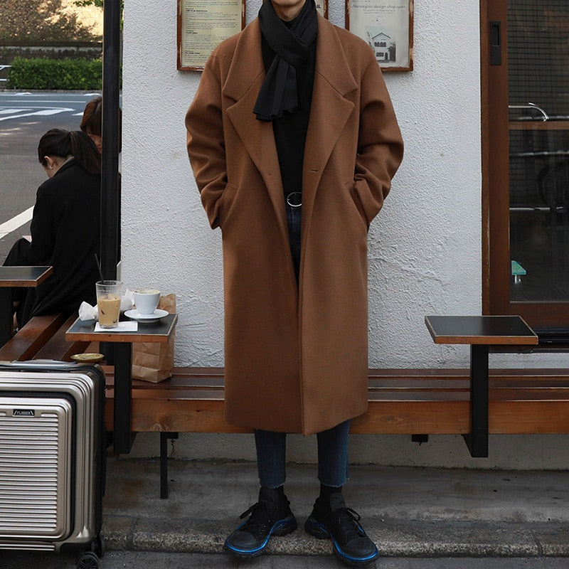 Woolen Trench Coat - Mid length Long overcoat