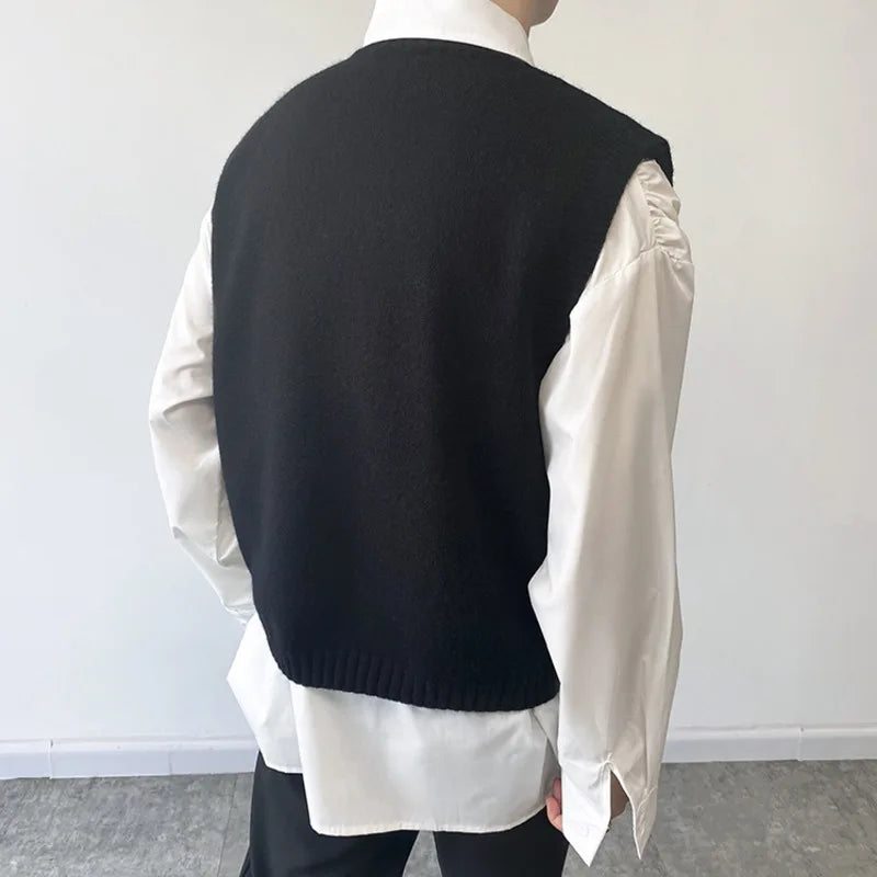 Spliced Knitted Sweater Vest - INTOHYPEZONE