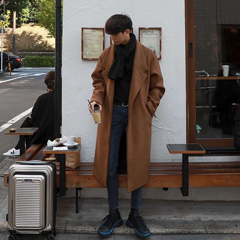 Woolen Trench Coat - Mid length Long overcoat