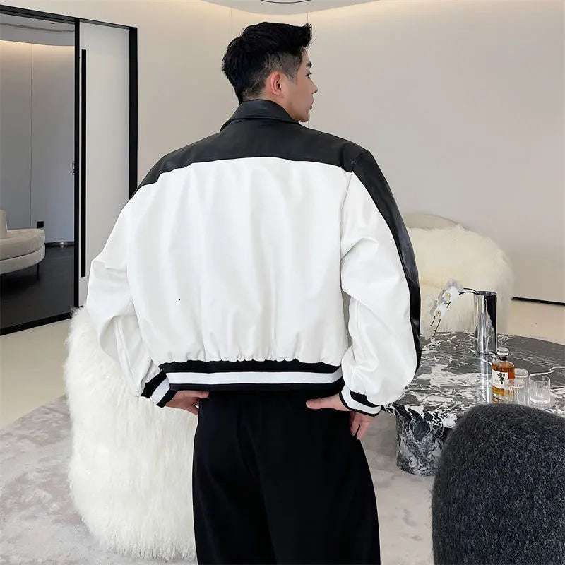 Color Block Patchwork Casual PU Leather Jacket - INTOHYPEZONE