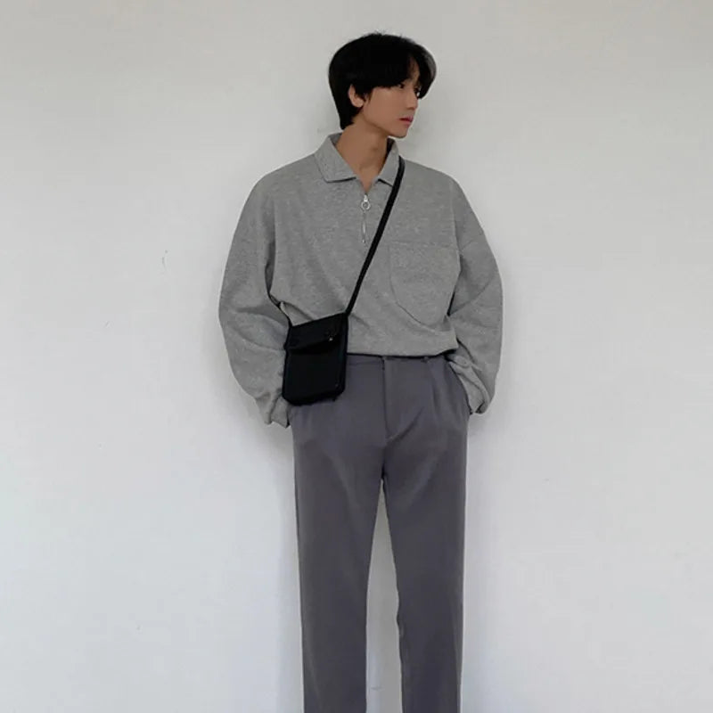 Lapel Oversized Long Sleeve Sweatshirt - INTOHYPEZONE