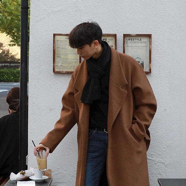 Woolen Trench Coat - Mid length Long overcoat