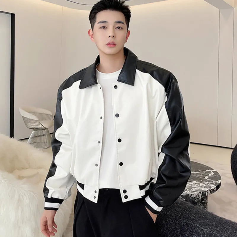 Color Block Patchwork Casual PU Leather Jacket - INTOHYPEZONE