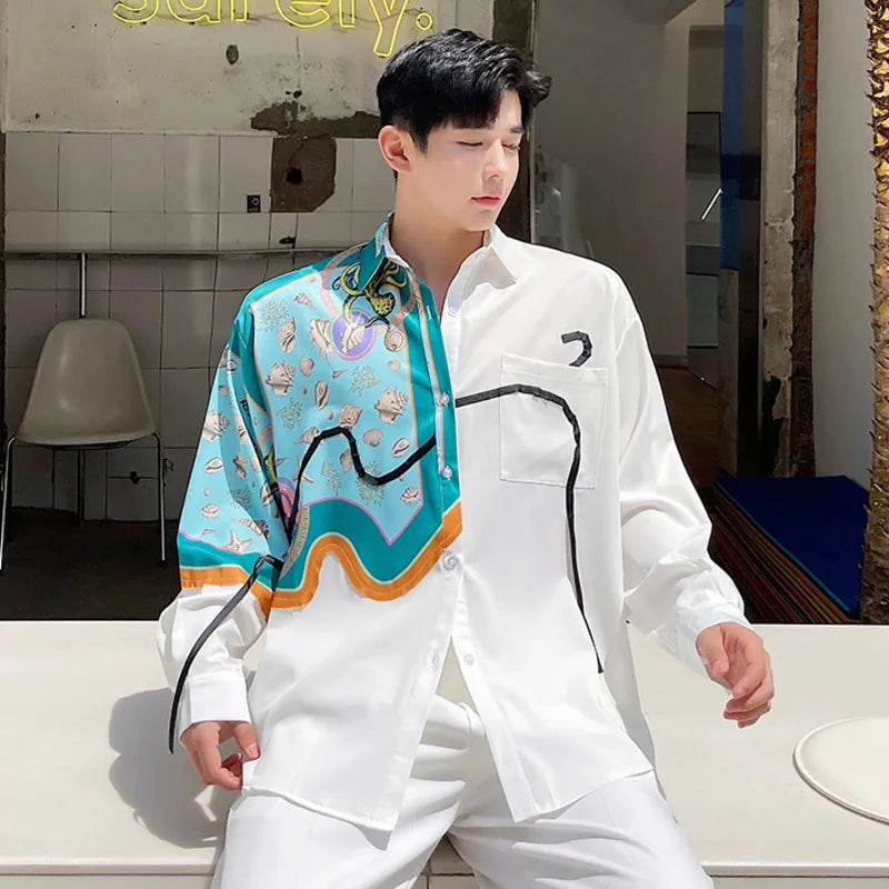 Silk Irregular Ribbon Print Shirt - INTOHYPEZONE